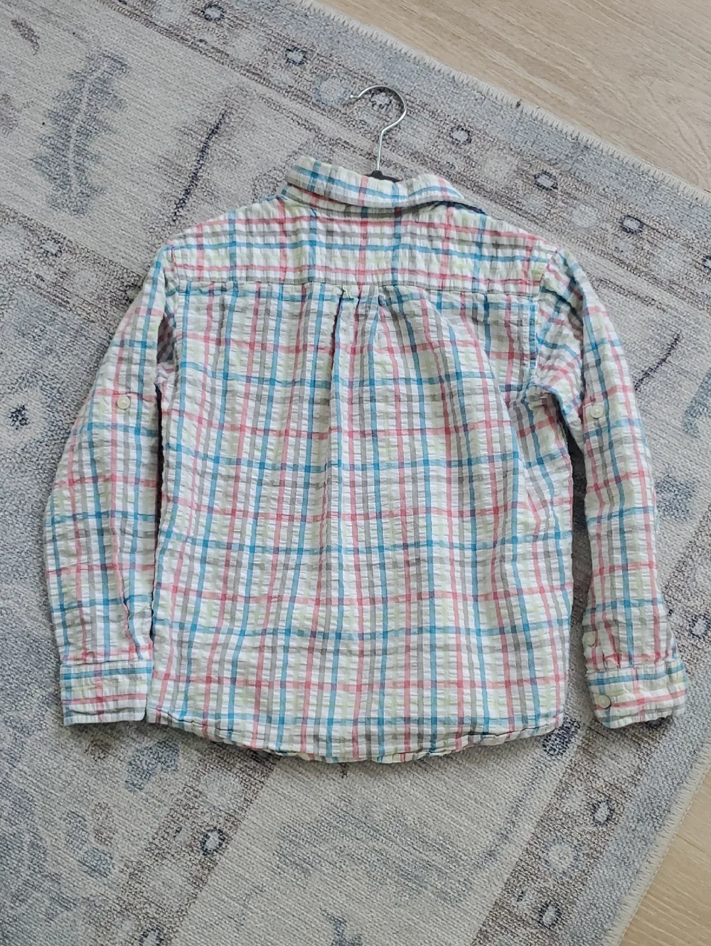Janie and Jack Boys Seersucker Pastel Plaid Button Up Cotton Shirt Sz6